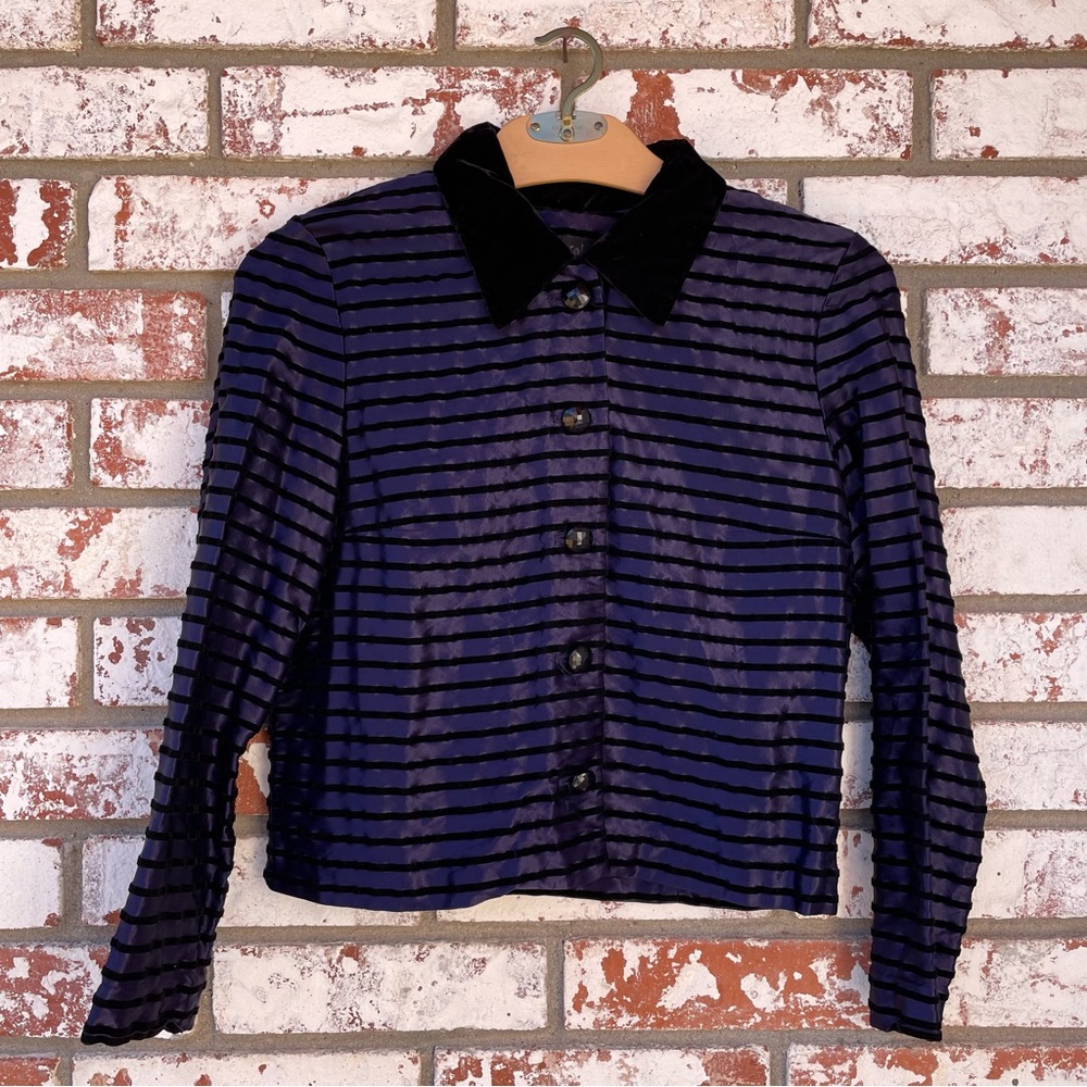 Positive Attitude | Petite Vintage 90s Purple Velvety Striped Blazer Jacket